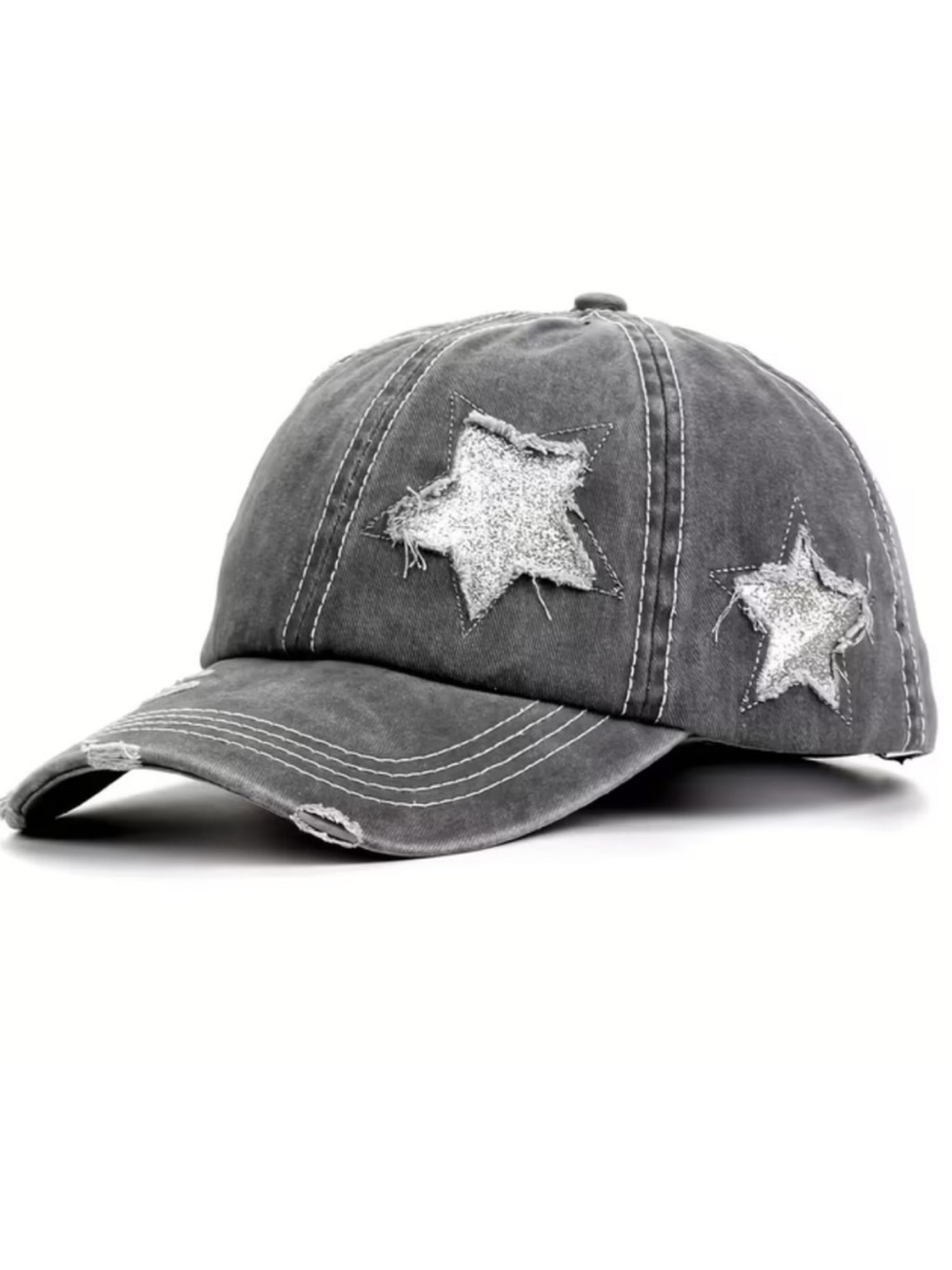 Vintage Washed Gray Distressed Star Baseball Cap | Adjustable Unisex Hat